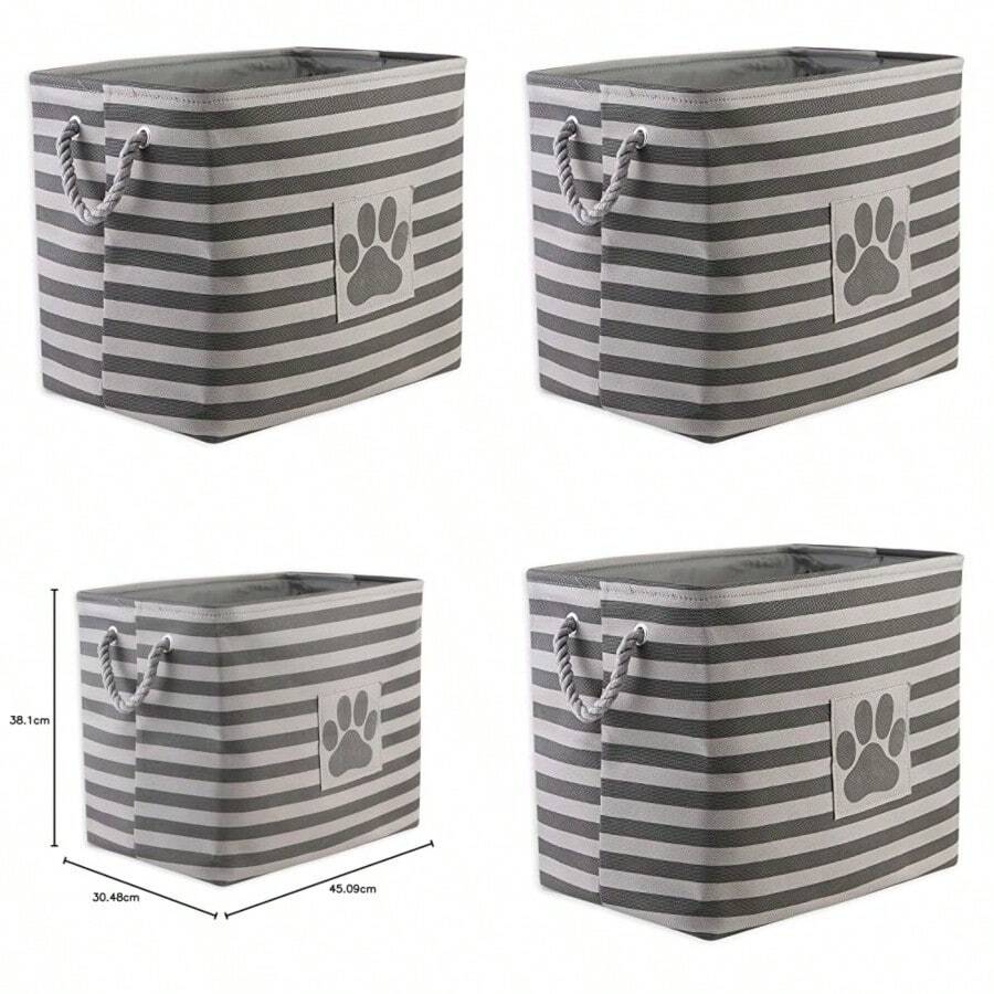 DII Bone Dry Pet Toy and Accessory Storage Basket for Home Décor and Everyday Use Rectangle - Gris rayado - Ver 1