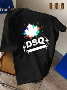 Camiseta de moda para hombre con estampado de letras " Graffiti Maple Leaf", estampado llamativo de estilo urbano, lavable a máquina, transpirable y cómoda, de manga corta para el verano, estilo urbano casual, adecuada para el uso diario. ¡La elección perfecta para entrenamientos en el gimnasio y viajes al aire libre! Una camiseta de manga corta adecuada para el hogar, el uso diario, fiestas y viajes-ideal como regalo para amigos o familiares. - Negro - Ver 1