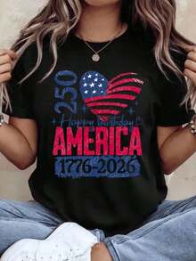 Independence Day Celebration T-Shirt "250 Happy Birthday America 1776 2026" With Patriotic US Flag And Heart Design, Unisex For Men And Women, Casual 4th Of July Party Wear, 220g - 黑色 - 查看 6