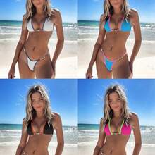 Bikini Sexy para Mujer con Tanga, Cordones Ajustables y Diseño de Amarre – Traje de Baño - Blanco - Ver 2