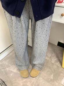 Pantalones de las mujeres de lunares de pierna ancha verano sección delgada recta perezoso pantalones de arrastre de protección solar - Gris - Ver 3