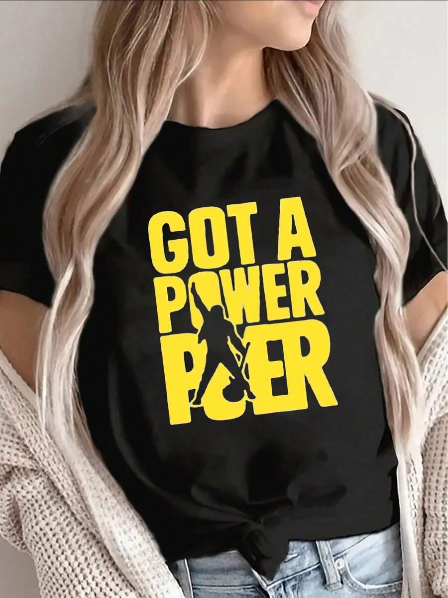 Camiseta de manga corta, ligera y duradera, con un diseño de "Got a Power Pacer", es perfecta para relajarse en casa, ir al gimnasio o realizar actividades al aire libre, ofreciendo una experiencia de uso cómoda para el día a día. - Negro - Ver 1