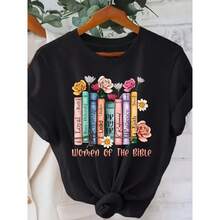 Una camiseta 100 % para mujer de cuello redondo, ropa de mujer para primavera y verano, una opción elegante y casual, estampados divertidos, ocasiones festivas, entrega local - [Negro] - Ver 1