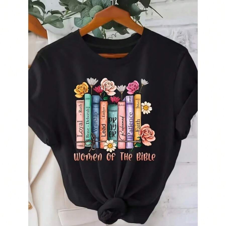 Una camiseta 100 % para mujer de cuello redondo, ropa de mujer para primavera y verano, una opción elegante y casual, estampados divertidos, ocasiones festivas, entrega local - [Negro] - Ver 1