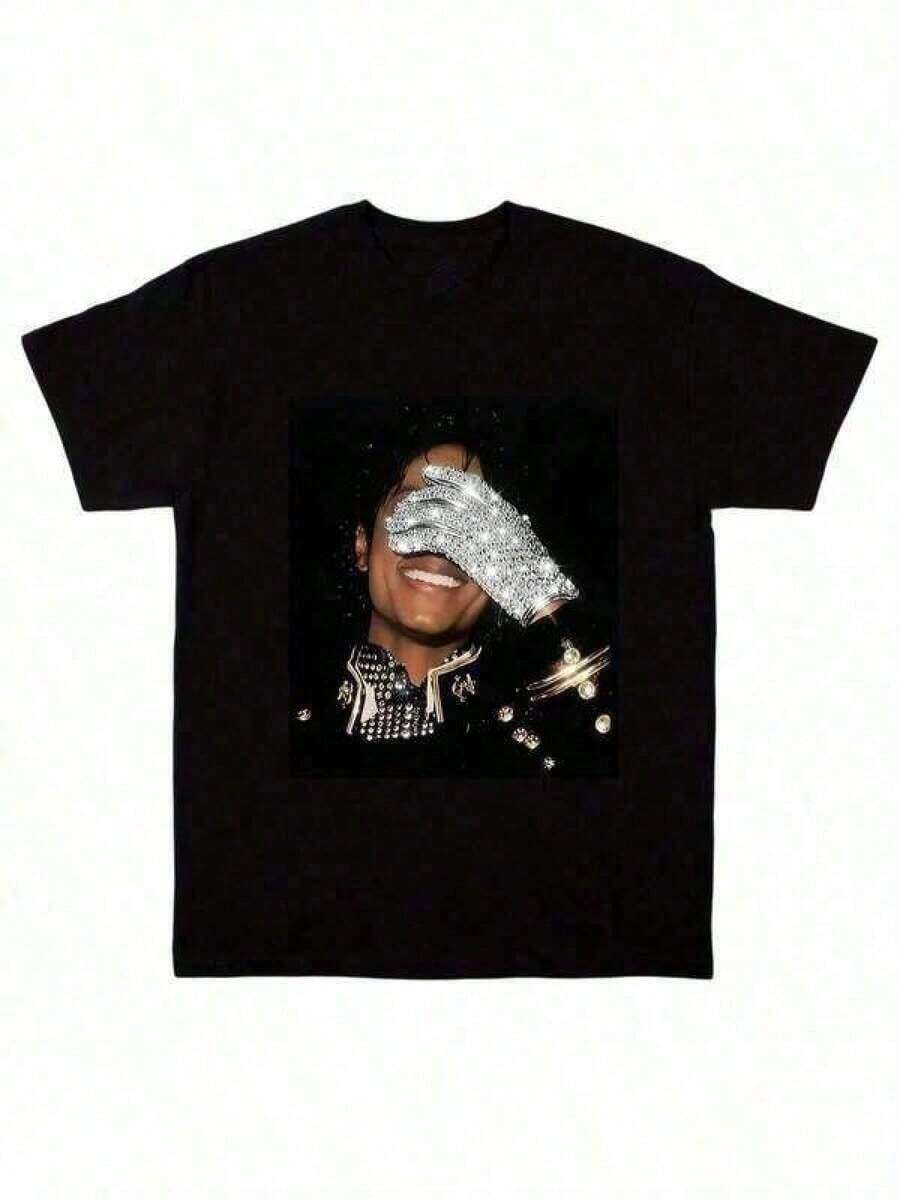Camiseta estampada, camisetas gráficas de algodón talla grande, cuello redondo de dibujos animados, manga corta, camiseta clásica 2026 de , estilo King Of Pop  Rap, camiseta negra con eslogan, top de culturismo, estilo boyfriend, ropa casual adecuada para todas las estaciones, camiseta gráfica para hombre, playera de hombre, camisetas para hombre, camiseta gráfica con guante de Jackson, camiseta deportiva de ocio para hombre y mujer, ropa de verano Y2K, camisetas para hombre y mujer, camiseta gráfica ligera y transpirable 100% algodón - corte regular, cuello redondo, atuendo casual - camisetas de verano de manga corta con cuello redondo, tela de elasticidad media, ajuste cómodo para todas las estaciones, camiseta con patrón único, corte relajado, envío gratis, Y2K, camisa de gran tamaño para hombre, con camiseta, tops - Negro - Ver 1