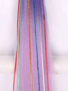 26 Inch Hair Tinsel Colored Ponytail Extension, 2 Packs Ombre Jumbo Braided Ponytail Hair Extensions Ponytail With Elastic Tie, Yaki Straight Sleek Wrap Around Braid Ponytail Natural Soft Synthetic Straight Hair For Women Party Hairpiece Accessories - Multicolor - View 9