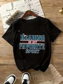 La nueva camiseta casual de CasualWo, "La lectura es mi deporte favorito", es una camiseta de manga corta informal con una frase divertida para amantes de los libros y lectores. Las mangas cortas populares son adecuadas para regalos en ocasiones como fiestas, salidas y eventos deportivos. Imprescindible. - Negro - Ver 7