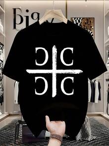 New Product 2026, Men's T-Shirt With Serbian Flag Srbija CCCC, Casual Style, Short Sleeve, Round Neck, White Cross Print, Suitable For All Seasons, Machine Washable, Comfortable Clothing, Printed T-Shirt, Easy Care Textile, Women's T-Shirt, High Quality, Women's T-Shirt. - 黑色 - 查看 6