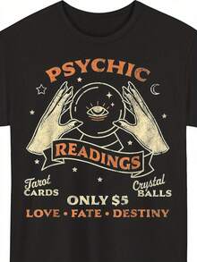Camiseta vintage con un diseño de adivina, lectura psíquica y bola de cristal.Tiene cuello redondo, mangas cortas y corte regular, adecuada para todas las estaciones.Utiliza impresión digital por transferencia de calor.Camiseta casual para mujer, ideal para uso diario, en casa, en el trabajo y en fiestas. - Negro - Ver 5