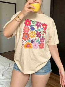 Camiseta casual de verano para mujer, de manga corta y cuello redondo, moda urbana local de primavera/verano. - Albaricoque - Ver 12