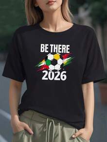 Balón de fútbol con colores vibrantes de México y la frase Be There 2026 que inspira pasión por el torneo mundial camiseta para mujer 100% algodón cómoda y moderna - Negro - Ver 6