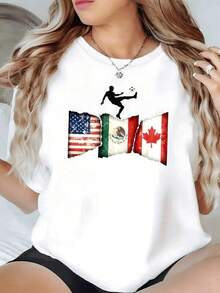 Tres banderas unidas que simbolizan la amistad y colaboración entre Estados Unidos México y Canadá mostrando respeto orgullo y unión cultural camiseta de mujer casual moderna cómoda para uso diario - Negro - Ver 6