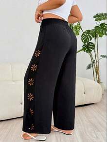 Solflare 2025 Pantalones casuales nuevos de otoño/invierno, adecuados para salidas, uso diario casual, fiestas, ir al trabajo, volver al colegio, citas, en casa, fiestas de cumpleaños y múltiples ocasiones.Corte relajado, cintura elástica, pantalones de pierna ancha, beige, talla grande - Negro - Ver 10