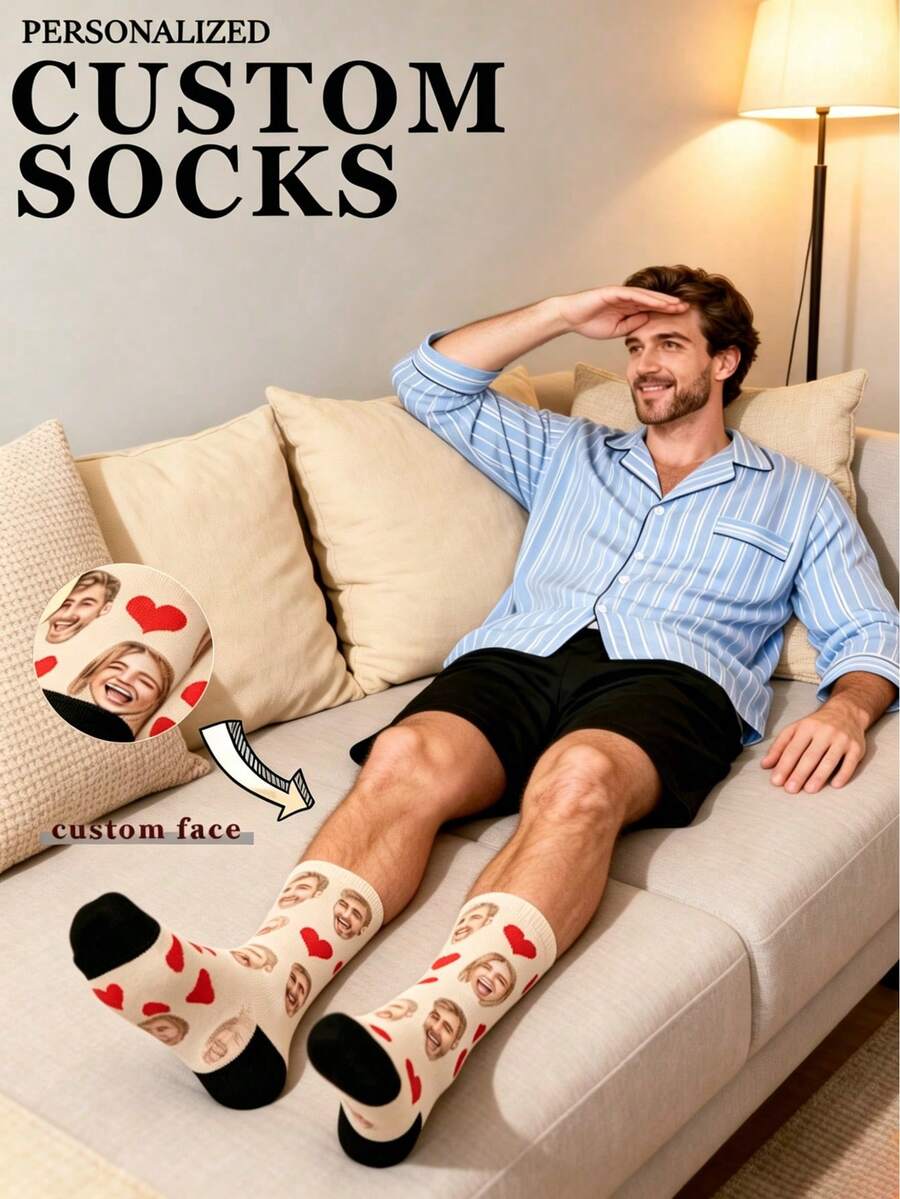 Custom Pattern Men's Socks, Red Heart Black Mid-Calf Socks, Fun Couple Breathable Socks, Creative Easter Carnival Gift - Multicolor - View 1