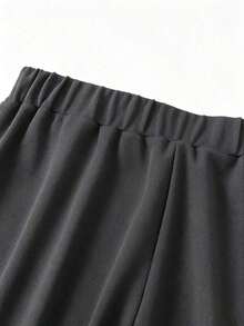 Pantalones anchos versátiles y casuales de estilo minimalista y estilizador para mujer de talla grande - Gris Oscuro - Ver 4
