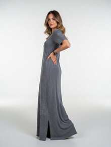 Sully Dress, 100% Cotton, Stonewashed, Comfortable And Stylish - Sky Gray - View 4