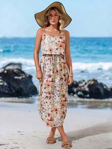 Vestido midi sin mangas con efecto tie-dye, con cintura ajustable y abertura, para el verano - Multicolor 3 - Ver 7