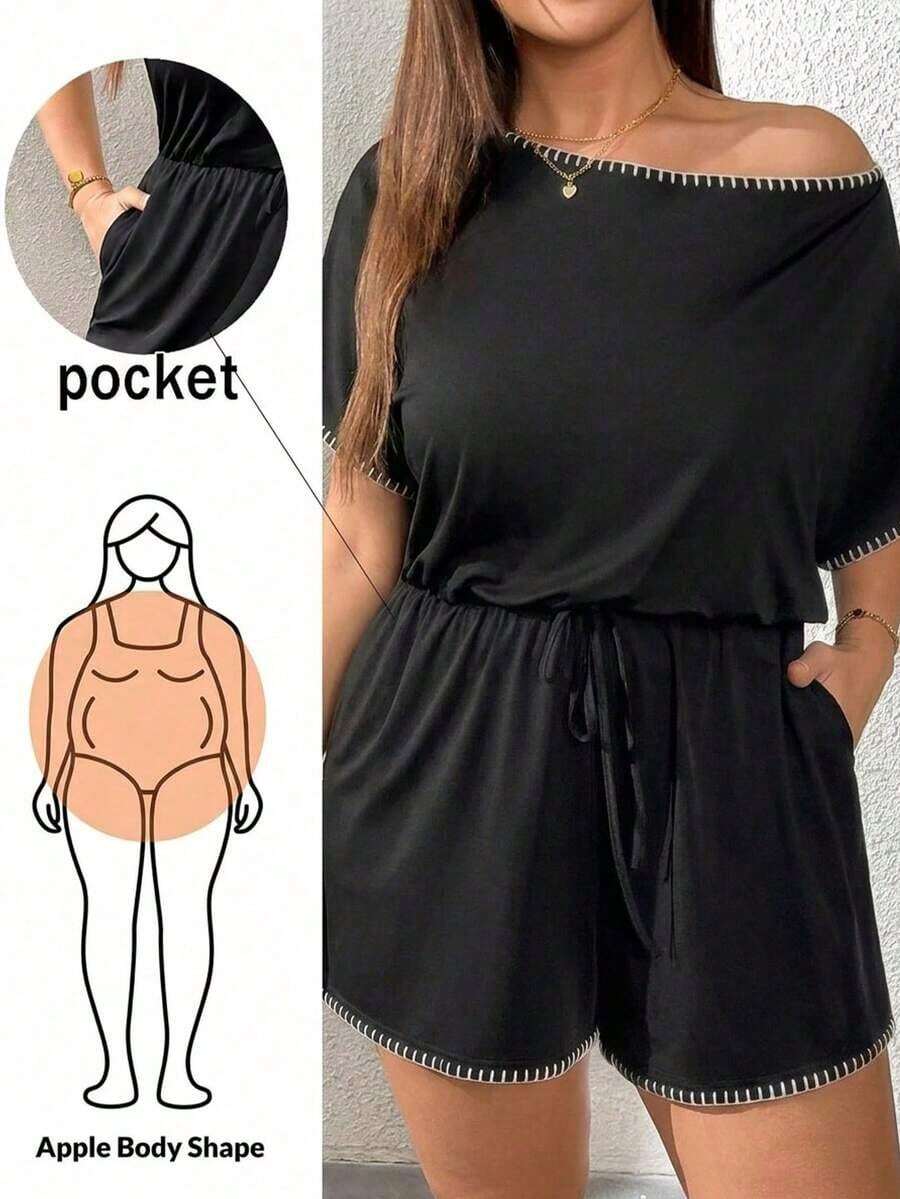 Mono de talla grande para mujer, ropa de verano, shorts, hombros descubiertos y graciosos, conjunto de verano para mujer, atuendo de rave de festival, conjunto de verano para vacaciones de mujer, mono casual de mujer - Negro 3 - Ver 1