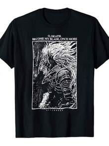 Maliketh Elden Unisex T-Shirt With French Ring Graphic Print, 100% Crew Neck, Loose Fit, All Seasons, Medium Stretch Knit Fabric, Casual Geometric Pattern, Digital Heat Transfer Print - 黑色 - 查看 7
