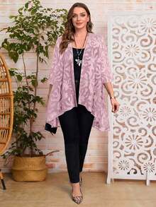 Chaqueta casual de apertura frontal con mangas 3/4 de jacquard para mujer de talla grande, para atuendos de vacaciones de otoño/invierno, atuendos de primavera, ropa de verano, vestidos de primavera, atuendos de primavera, ropa de primavera par - Rosa coral - Ver 3
