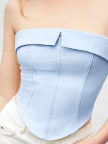 Camiseta de tirantes con detalle de pliegue para mujer, apta para uso urbano y casual de negocios, top básico adecuado para Navidad, Halloween, fiestas y atuendo de invitada a bodas - Celeste - Ver 8