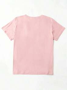 Camiseta casual de mujer de manga corta con cuello redondo y estampado de corazón para el verano, ropa para Año Nuevo, camiseta gráfica para mujeres - Rosa - Ver 2
