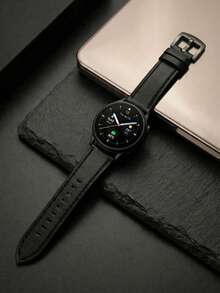 1 dây đeo đồng hồ da 20mm 22mm phù hợp với Galaxy Watch 8/7/6/5/4 (40mm/44mm), dây đeo da thật kiểu cổ điển cho Watch GT2/GT3, dây da màu đen cho trang phục công sở, dây đeo đồng hồ thay thế, món quà lý tưởng cho nam giới, chồng hoặc đồng nghiệp vào dịp sinh nhật, Giáng sinh, dành cho người đam mê đồng hồ. - màu đen - Xem 1