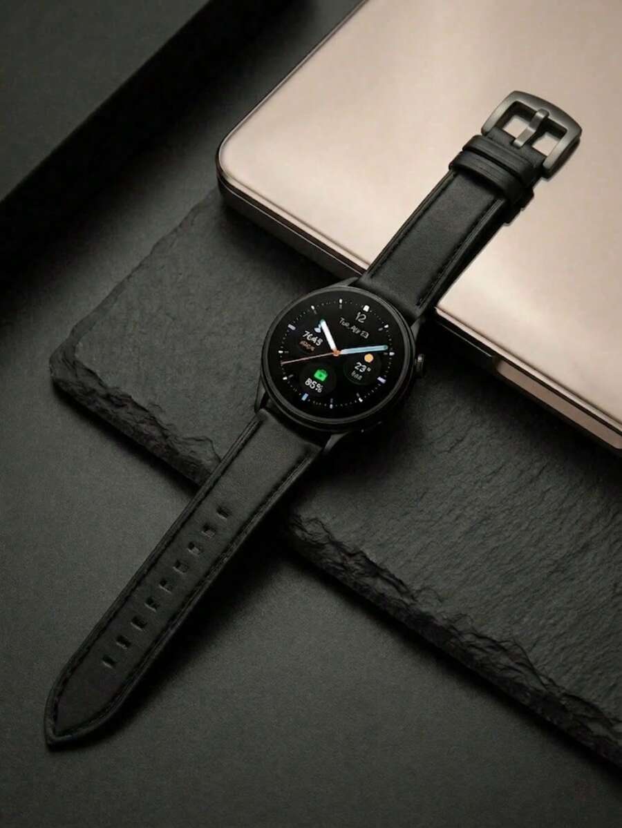 1 dây đeo đồng hồ da 20mm 22mm phù hợp với Galaxy Watch 8/7/6/5/4 (40mm/44mm), dây đeo da thật kiểu cổ điển cho Watch GT2/GT3, dây da màu đen cho trang phục công sở, dây đeo đồng hồ thay thế, món quà lý tưởng cho nam giới, chồng hoặc đồng nghiệp vào dịp sinh nhật, Giáng sinh, dành cho người đam mê đồng hồ. - màu đen - Xem 1