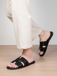 Men's Casual Strap Open Toe Slippers, Soft Sole Sandals For Summer - Black - View 7