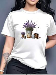 Women's Lavender-Inspired T-Shirt | Summer Vacation Gifts For Her | Rustic And Comfortable Design, Suitable For Family Outings And Social Gatherings At The Office. | Comfortable, Soft, And Stylish T-Shirt For Everyday Wear. A Very Distinctive Printed T-Shirt / Unisex Style / Suitable For Both Men And Women / Wrinkle-Resistant / Breathable - 白色 - 查看 8