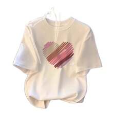 Camiseta con estampado de camisa casual para mujer, manga corta y cuello redondo, moda urbana local de primavera/verano camiseta unisex. IHHK - blanco puro - Ver 6