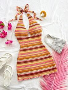 Vestido mini casual para vacaciones, boda en la playa, graduación, brunch, Día de San Patricio, vacaciones de primavera, Pascua, festival de música, elegante bohemio, tropical elegante sin tirantes, hombros descubiertos, espalda descubierta para of - Multicolor 5 - Ver 8