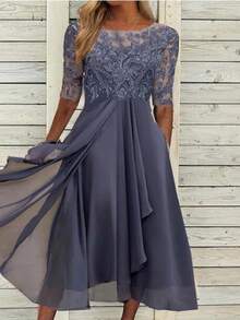 A Robe Fit For An Ethereal Nymph, Chiffon That Flows Like A Breeze, Lace Appliqués With Dreamy Openwork, The Essence Of Light And Romantic Elegance, Perfect For Being The Ideal Muse At Weddings And Celebrations. - 紫色 - 查看 8