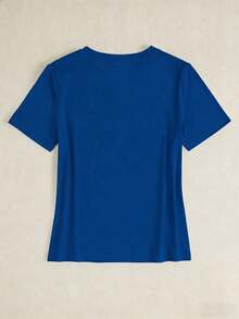Camiseta de manga corta ajustada casual para mujer - Azul - Ver 2