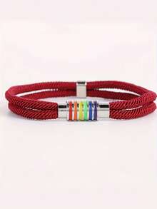 1pc Retro Woven Bracelet, Unisex Handmade Colorful Rope Magnetic Clasp Bracelet, Friendship Gift, Couple Accessory, Suitable For Proud Event And Daily Outfit - Rainbow Bracelet - View 13