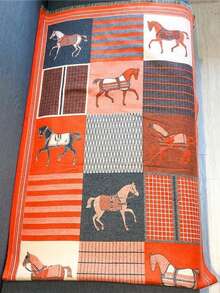 Sciarpa vintage con stampa a cavallo in finta cashmere, scialle/poncho invernale grande e caldo per donna - Arancione - Visualizzare 3