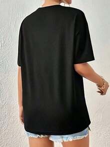 Vintage Women's Crew Neck T-Shirt With Religious Portrait Of Jesus And The Virgin Mary, Catholic Faith Gift, Cotton T-Shirt, Christian Faith Clothing, Gift For Christmas, Party, Women's T-Shirt Top > Basic - 黑色 - 查看 2