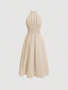 MOD Vestido elegante de cuello halter con pliegues y ribete de volantes para mujer - Albaricoque - Ver 2