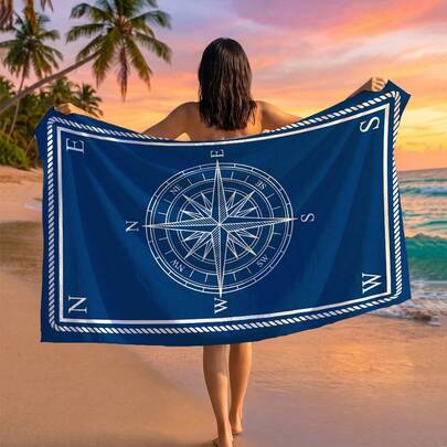 1pc Nautical Compass Print Beach Towel, Suitable For Travel, Outdoor Camping, Beach, Swimming, Beach Vacation
