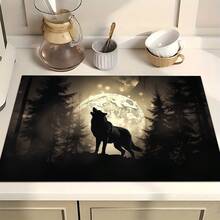 1pc Wolf Pattern Printed Absorbent Dish Drying Mat, Dish Drying Mat, Espresso Machine Countertop Absorbent Mat, Sink Drain Mat, Soft Faucet Absorbent Mat, Sink Cup Mat, Kitchen Supplies, Bathroom Supplies - Multicolor - View 2