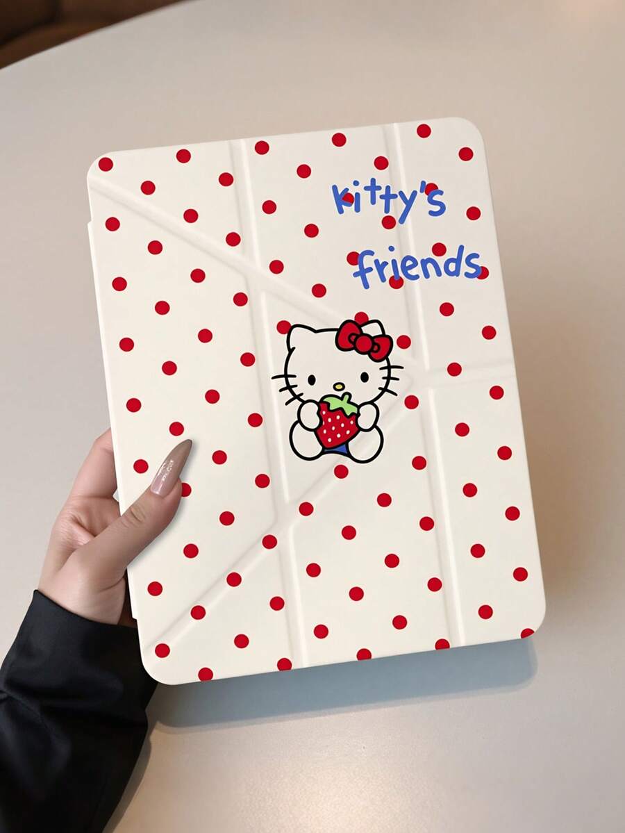 SANRIO Ốp lưng Hello Kitty xoay 360° có chân đế, vỏ bảo vệ hoạt hình dễ thương với chức năng tự động bật/tắt màn hình, mặt lưng TPU mềm chống sốc, tương thích với iPad 10.9/11/12.9 inch. - Nhiều màu - Xem 1