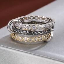 1 pieza Anillo de mujer con diseño de lunares trenzado y circonita cúbica de moda - Multicolor - Ver 11