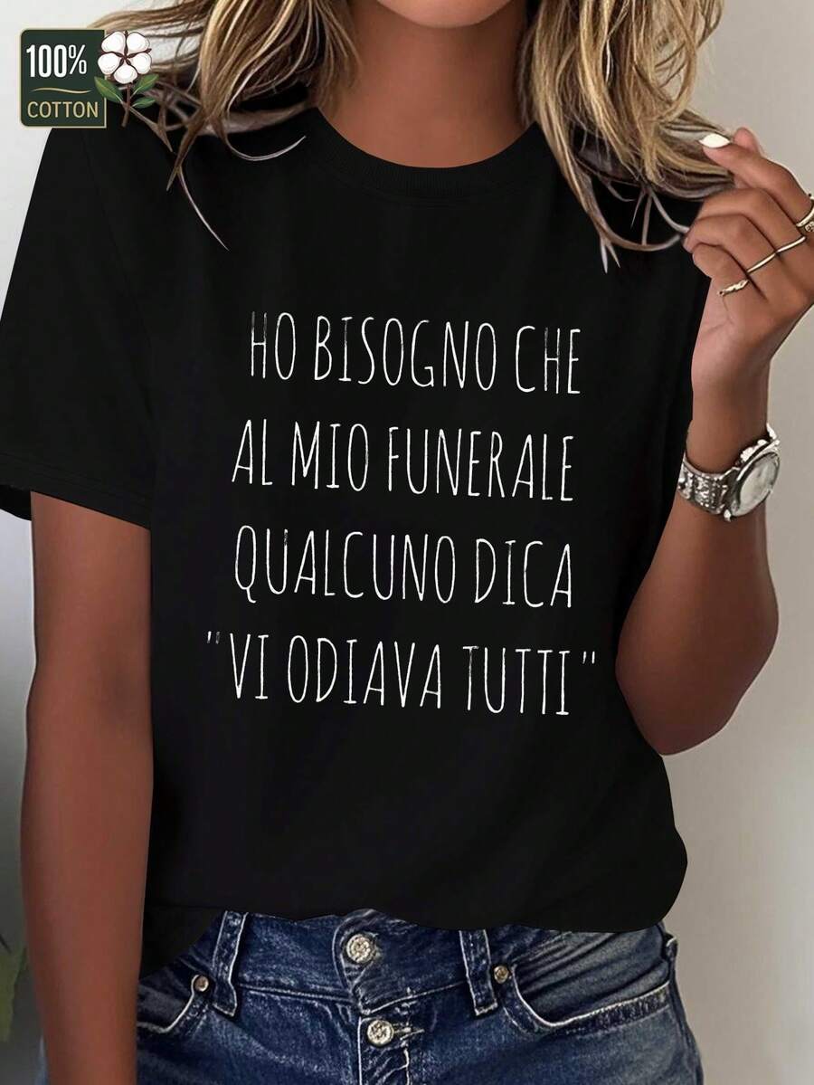 Camiseta de Mujer Italianx Fun Italian Pure, Ajuste Cómodo - Negro - Ver 1