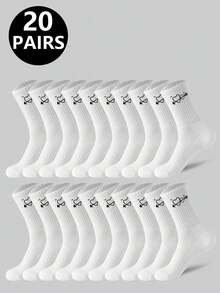 1/5/10/20 paires de chaussettes mi-mollet minimalistes unisexes, design simple noir et blanc, convenant aux sports et à toutes les saisons - Multicolore - Voir 16