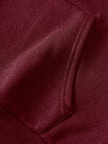 Women's Drawstring Hoodie With LOVE Heart Print - Burgundy - View 2