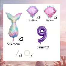 7pcs Mermaid Tail Shell & Purple Number Balloon Set, Includes Iridescent Mermaid Tail Balloons, Purple Number Balloons, Ombre Shell Balloons, Paired With Dreamy Ocean-Themed Decorative Elements, Suitable For Birthday Gifts For Son/Daughter, Mermaid Princess Themed Birthday Party, Parent-Child Ocean Themed Celebration, Children's Room Birthday Decor, Photo Backdrop Props And More - View 2
