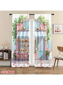 2pcs Freshly Patisserie Bakery Scene 2D Flat Print Party Curtains - 100% Polyester Light-Blocking Machine Washable Rod Pocket Curtains For Spring Celebrations, Easter, Birthdays, Weddings - Vibrant Bakery Artwork With Pastel Colors, Versatile Home Decor, Festive Decorations, Whimsical Design, Easy Maintenance, Decorative Drapes, DIY Enthusiasts, 2D Flat - Nhiều màu - Xem 4