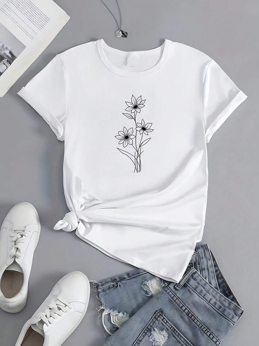 Camiseta Casual de Manga Corta para Primavera y Verano, Para Dama - [Blanco] - Ver 1