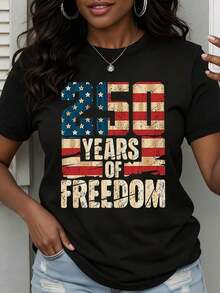 Women's Patriotic T-Shirt With The United States Flag "250 Years Of Freedom", American Flag Design For Independence Day Celebration, 4th Of July Clothing - 黑色 - 查看 1