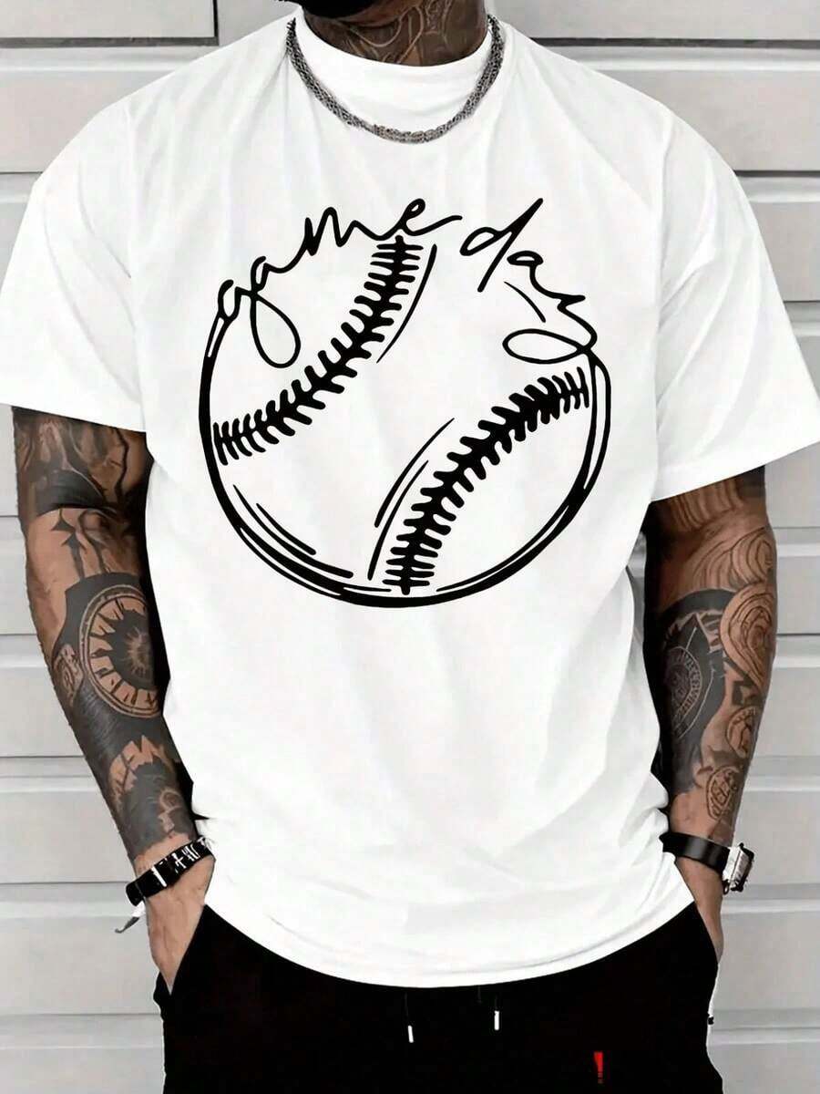 Men's Casual Baseball Shirt With Graphic Design And "Game Day" Slogan, Modern And Comfortable Style For Everyday Wear, Ideal For Gifting. Women's T-Shirts, Men's T-Shirts, Shirts > Elegant. Bohemian Style. Soft, Breathable, And Comfortable Blouses For Women, Ideal For Spring, Summer, And Fall, Perfect For Vacations, Travel, Everyday Wear, And Watching Games. - 白色的 - 查看 1